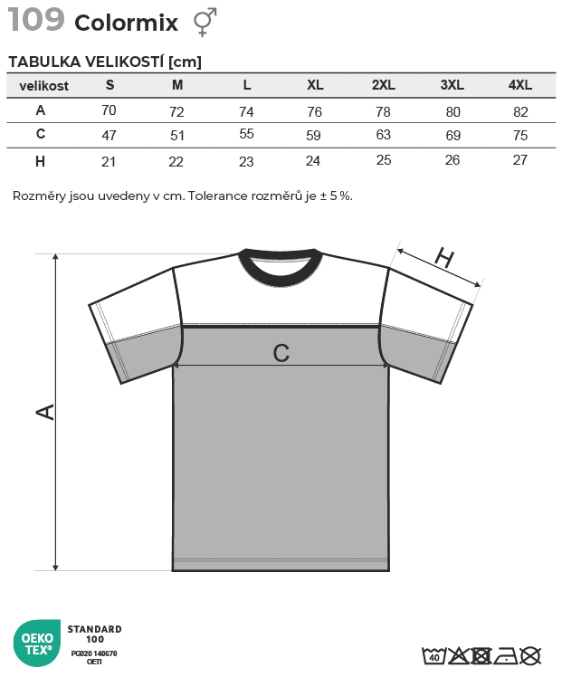 109 Colormix tričko unisex Tabulka velikostí